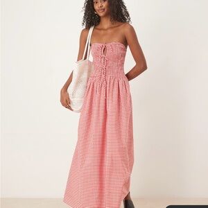 NWT: Gingham Strapless Maxi Dress